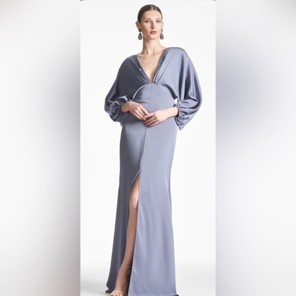 NWT | Sachin + Babi Satin Gabby Gown Cool Grey Size 10 &  12 - Picture 1 of 12